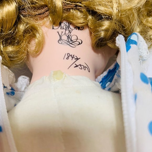 Designs by Yoko Porcelain Doll Blue Polka Dot Dress Girl 16" State Fair Edition - Picture 11 of 11
